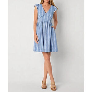 PEYTON & PARKER Size M Short Sleeve Flutter Sleeve A-Line Blue Dress